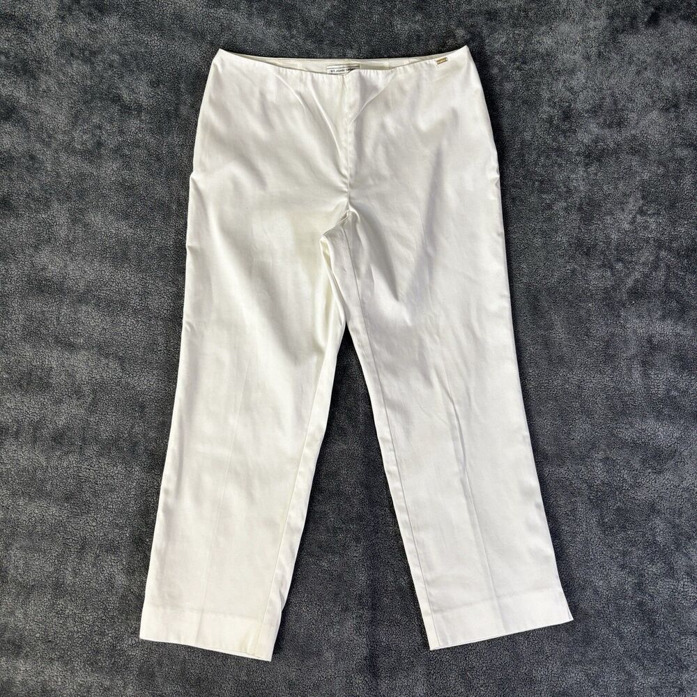 St. John Sport Pants Satin White Vintage Ankle Slit Zip Size 10 USA